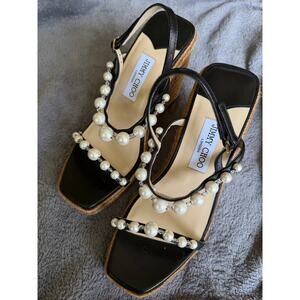 Jimmy Choo Amatuus 110 NEW pearl crystals sandals wedges Size 39.5 shoes women